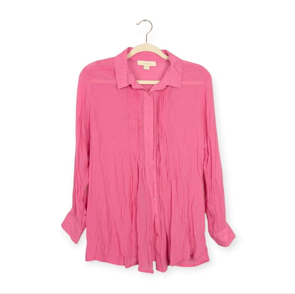 Greige Pink Pintuck Long Sleeve Button Down Blouse Size S